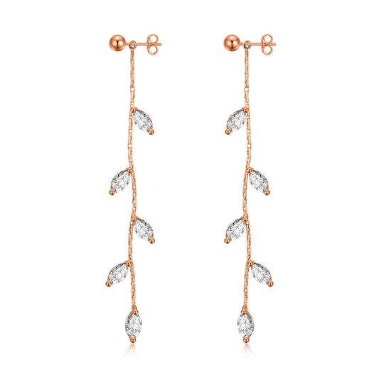 Rose Gold Plated Leaf Dangle Earrings Created with Zircondia® Crystals