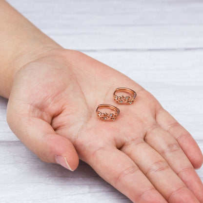 Rose Gold Plated Leaf Hoop Earrings Created with Zircondia® Crystals