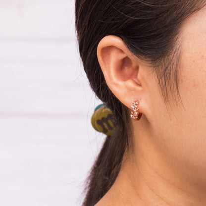 Rose Gold Plated Leaf Hoop Earrings Created with Zircondia® Crystals