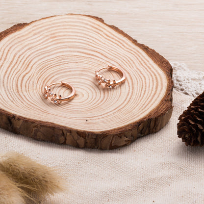 Rose Gold Plated Leaf Hoop Earrings Created with Zircondia® Crystals