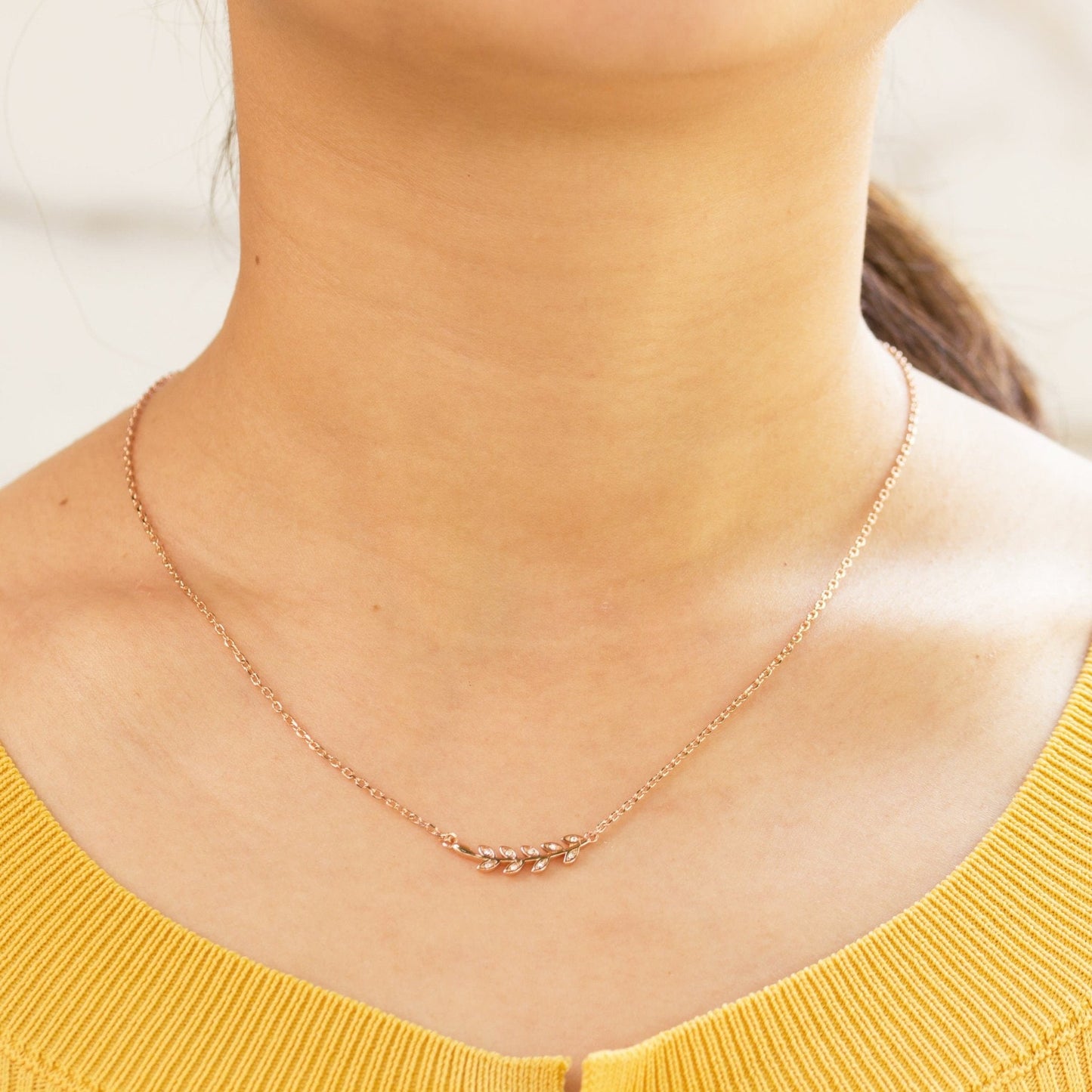 Rose Gold Plated Leaf Necklace Created with Zircondia® Crystals