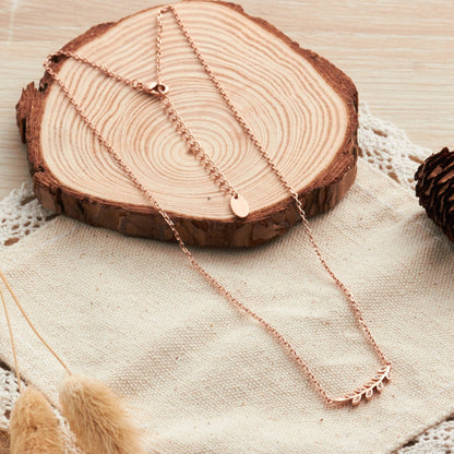 Rose Gold Plated Leaf Necklace Created with Zircondia® Crystals