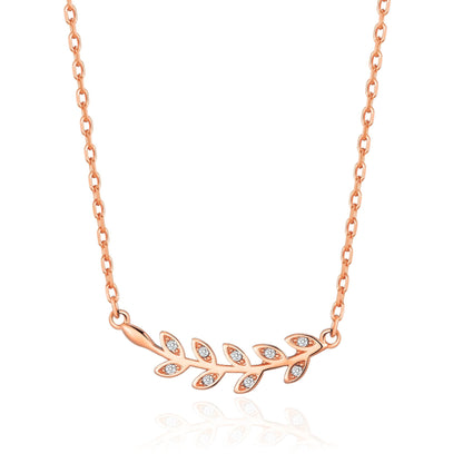 Rose Gold Plated Leaf Necklace Created with Zircondia® Crystals