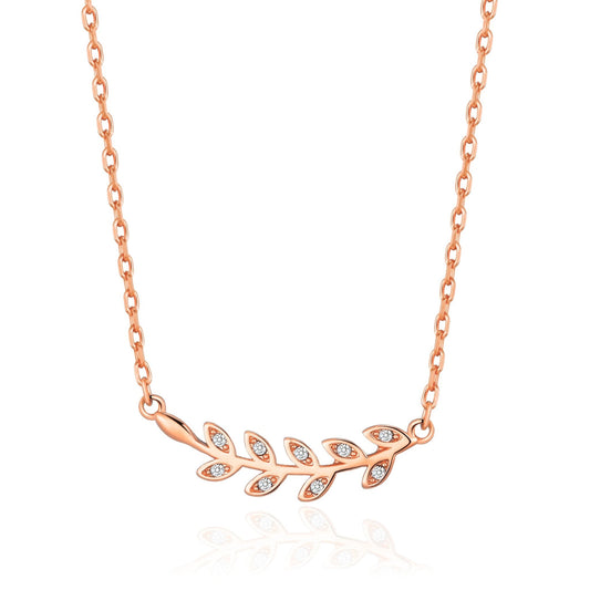 Rose Gold Plated Leaf Necklace Created with Zircondia® Crystals