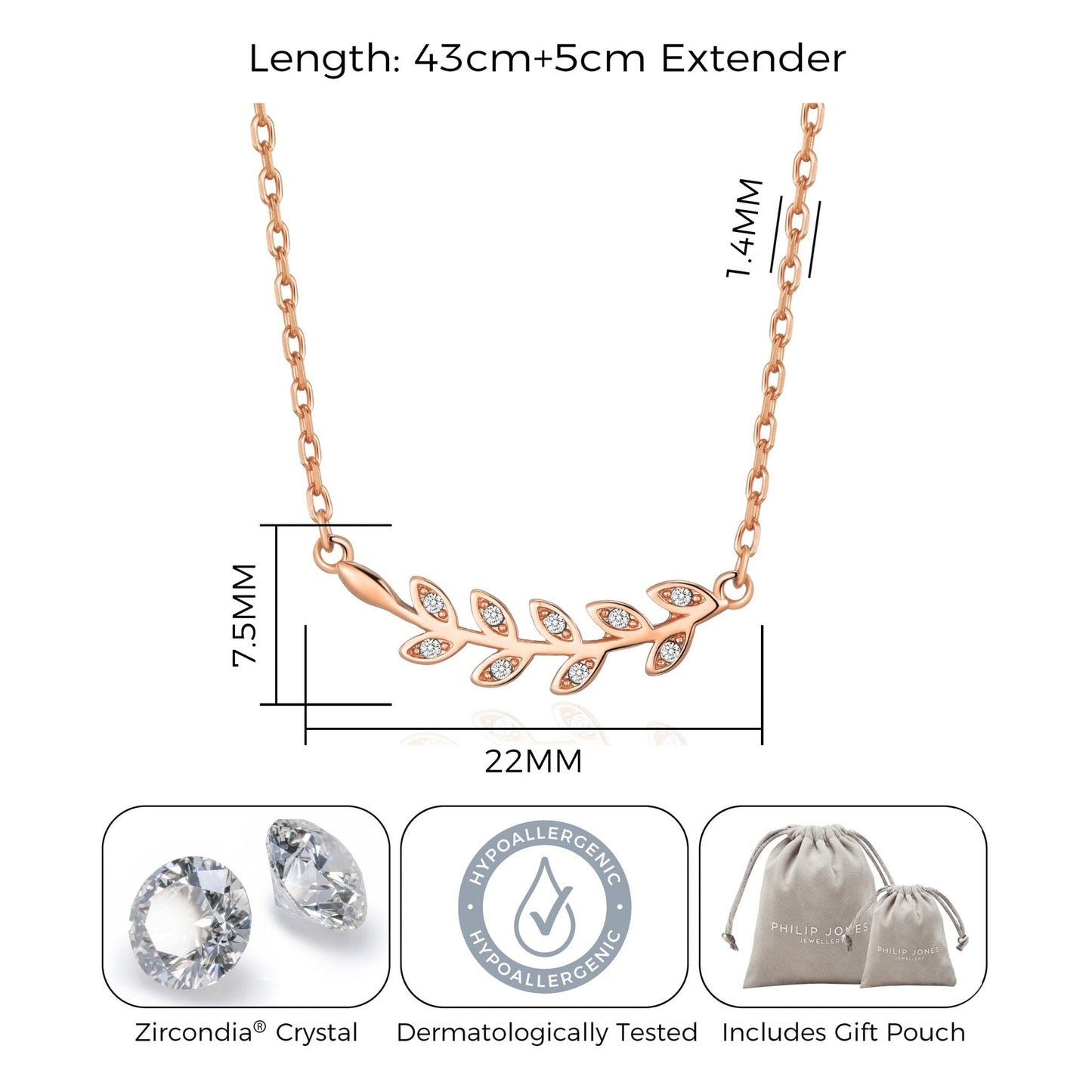 Rose Gold Plated Leaf Necklace Created with Zircondia® Crystals
