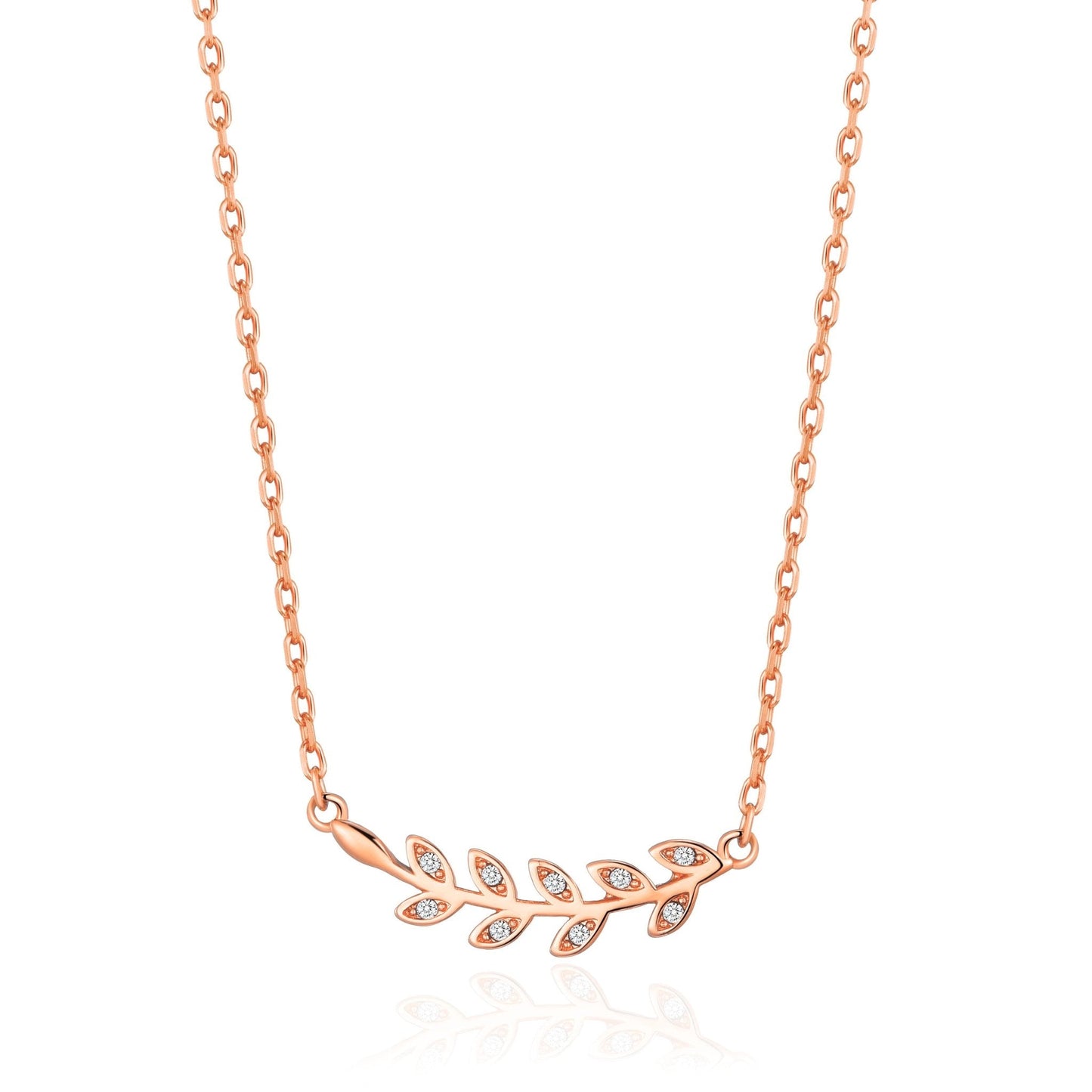 Rose Gold Plated Leaf Necklace Created with Zircondia® Crystals