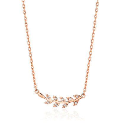 Rose Gold Plated Leaf Necklace Created with Zircondia® Crystals