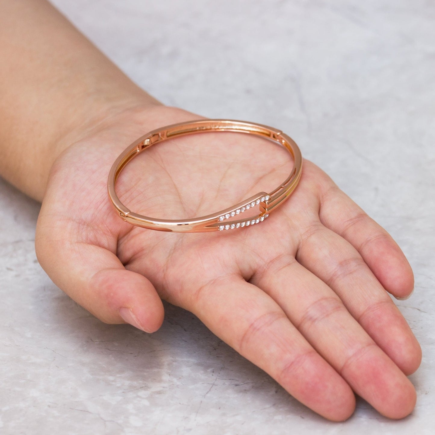 Rose Gold Plated Link Bangle Created with Zircondia® Crystals (7 Inch)