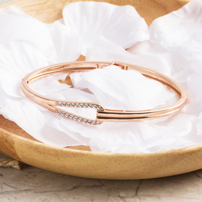 Rose Gold Plated Link Bangle Created with Zircondia® Crystals (7 Inch)