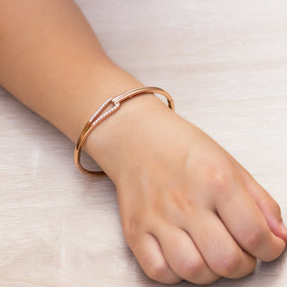 Rose Gold Plated Link Bangle Created with Zircondia® Crystals (7 Inch)