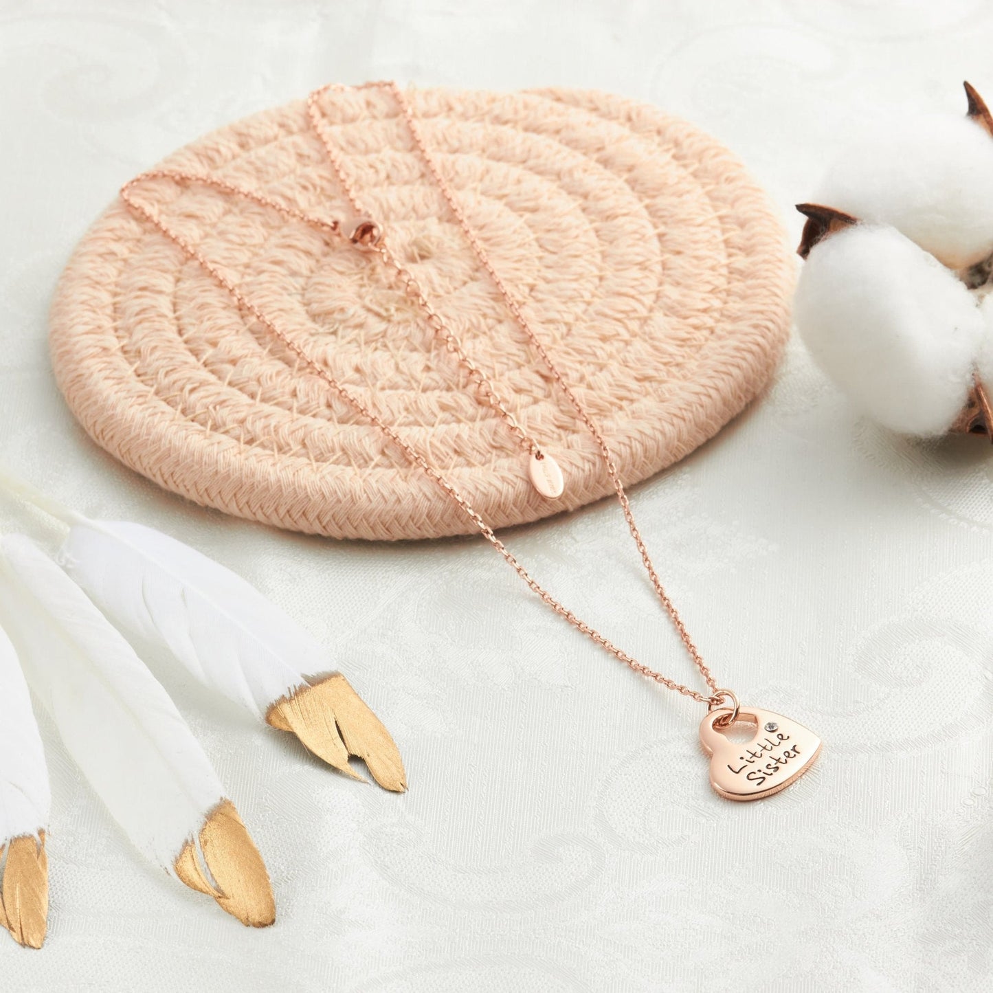 Rose Gold Plated Little Sister Heart Necklace Created with Zircondia® Crystals