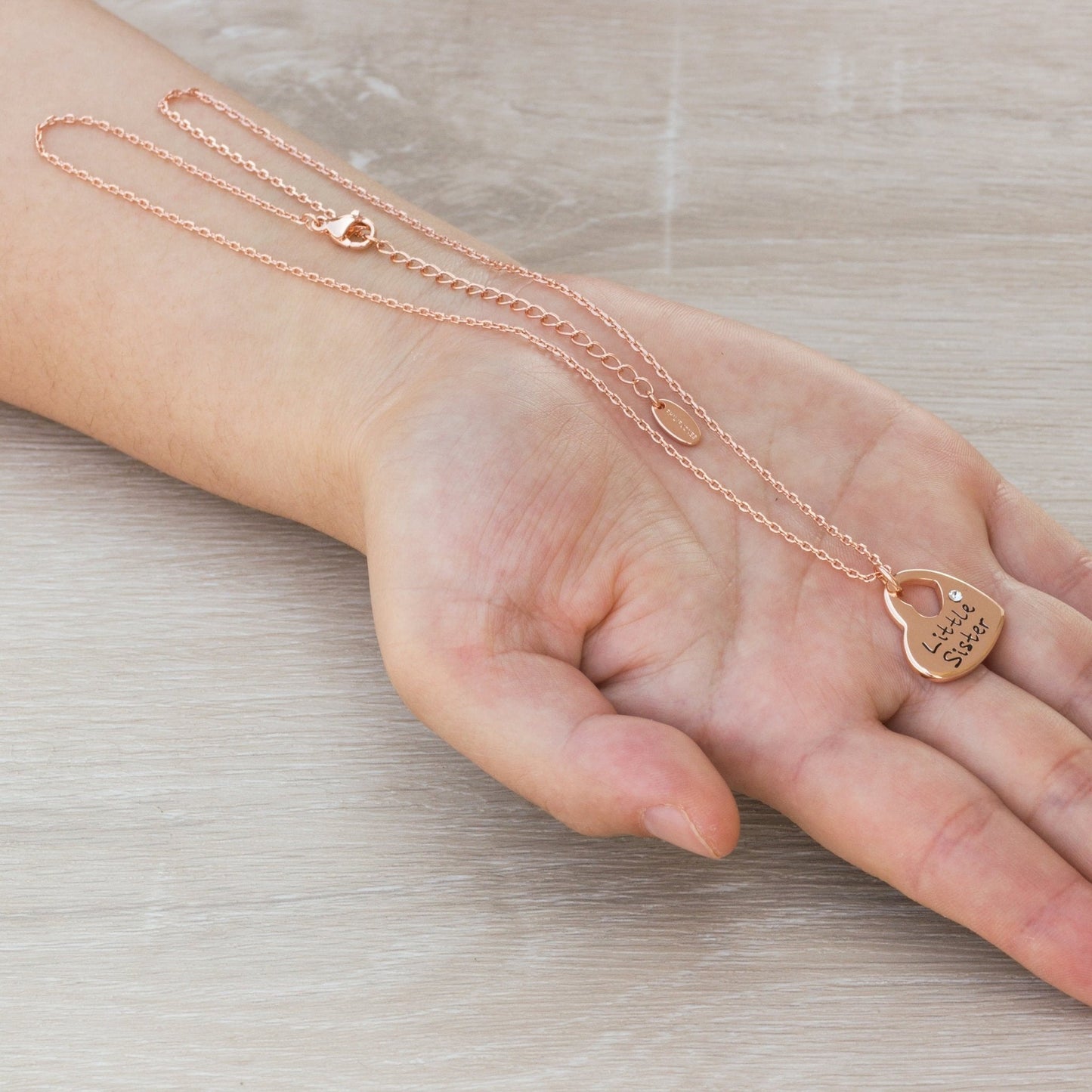 Rose Gold Plated Little Sister Heart Necklace Created with Zircondia® Crystals