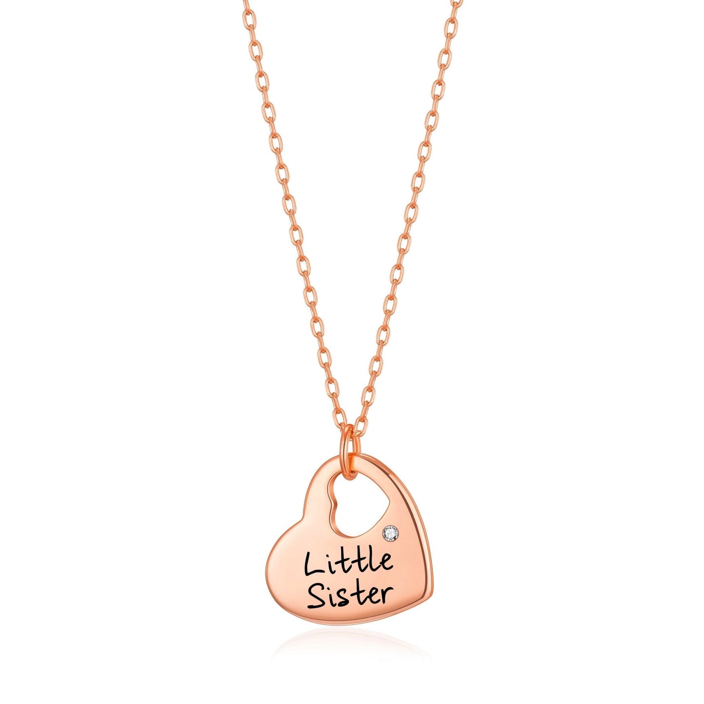 Rose Gold Plated Little Sister Heart Necklace Created with Zircondia® Crystals