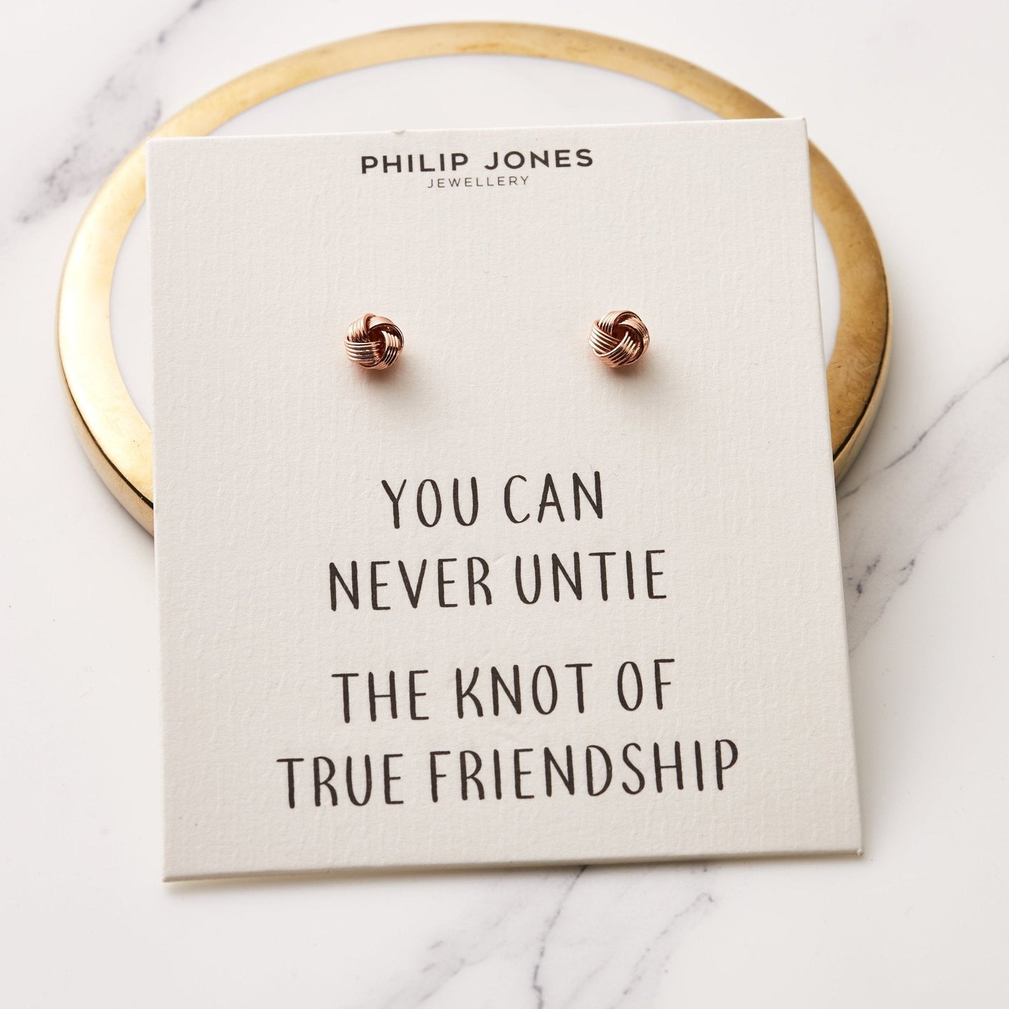 Rose Gold Plated Love Knot Earrings with Quote Card