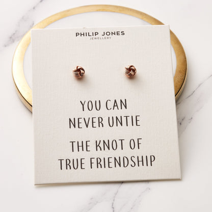 Rose Gold Plated Love Knot Earrings with Quote Card