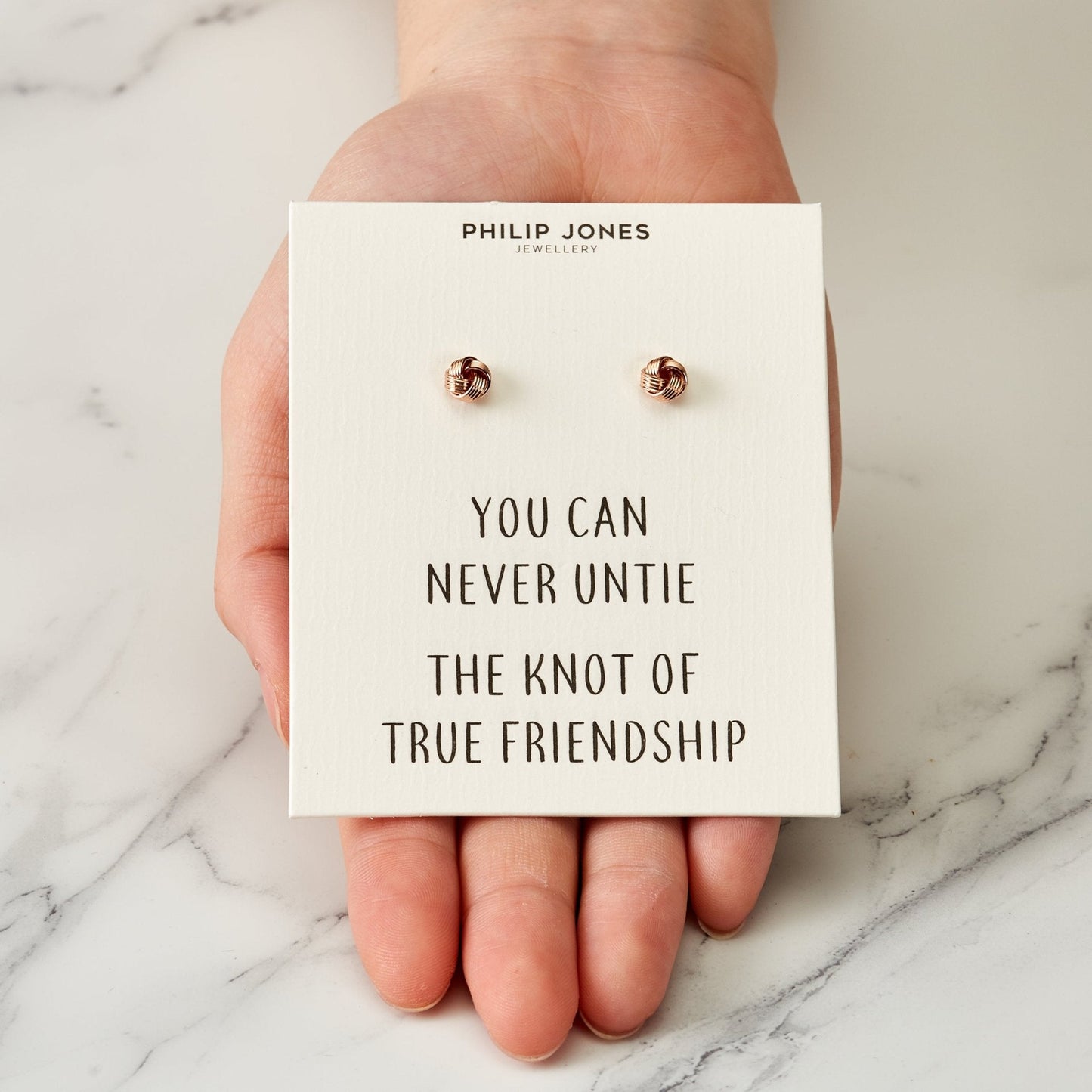 Rose Gold Plated Love Knot Earrings with Quote Card