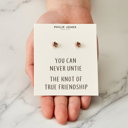 Rose Gold Plated Love Knot Earrings with Quote Card