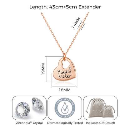 Rose Gold Plated Middle Sister Heart Necklace Created with Zircondia® Crystals