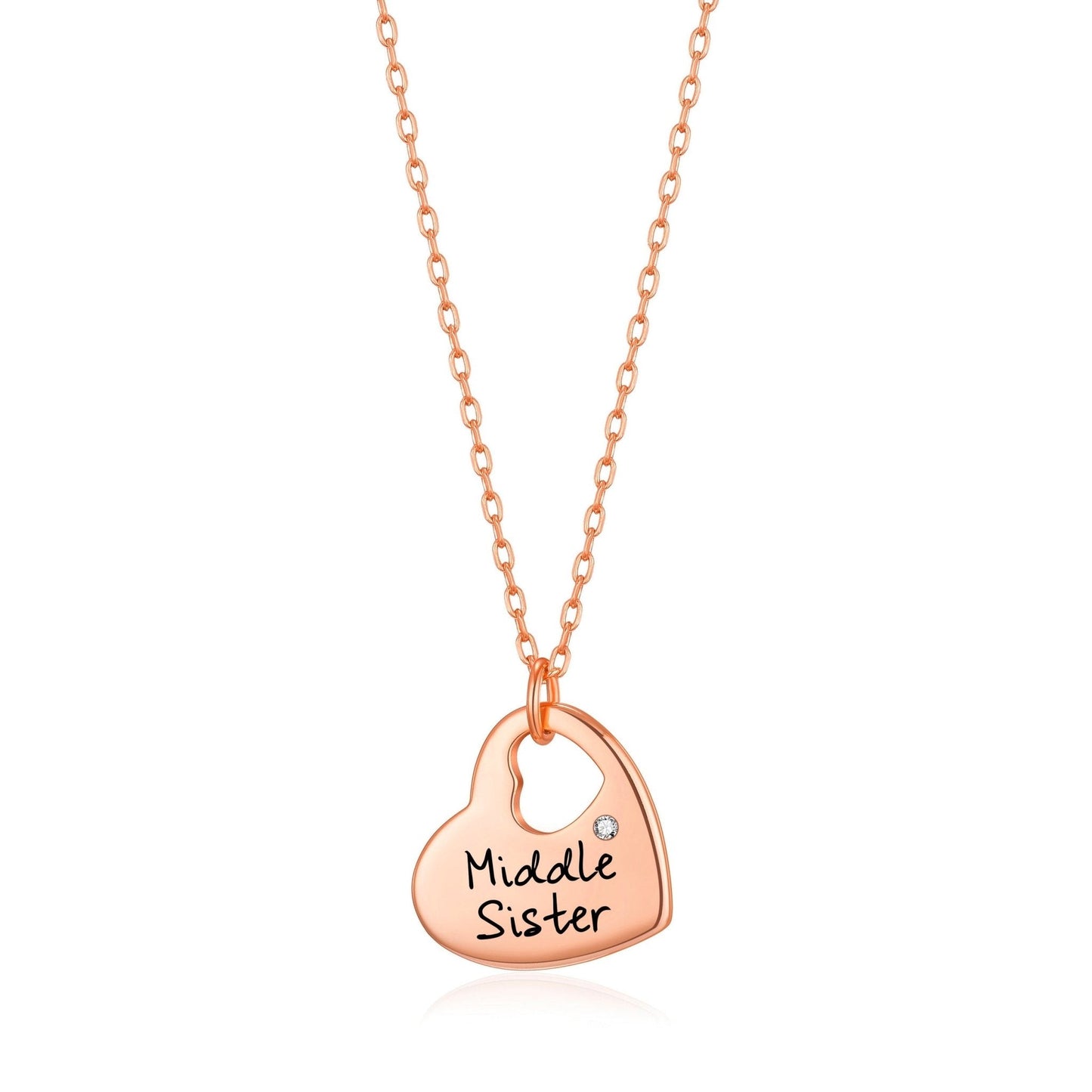 Rose Gold Plated Middle Sister Heart Necklace Created with Zircondia® Crystals