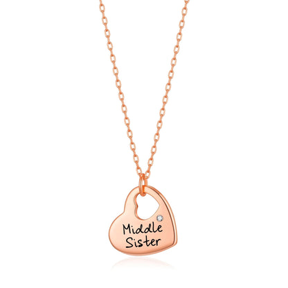 Rose Gold Plated Middle Sister Heart Necklace Created with Zircondia® Crystals