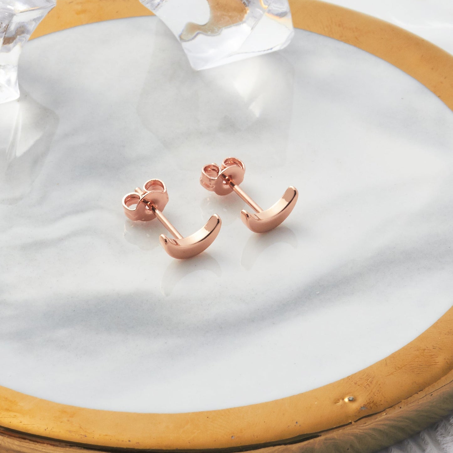 Rose Gold Plated Moon Stud Earrings