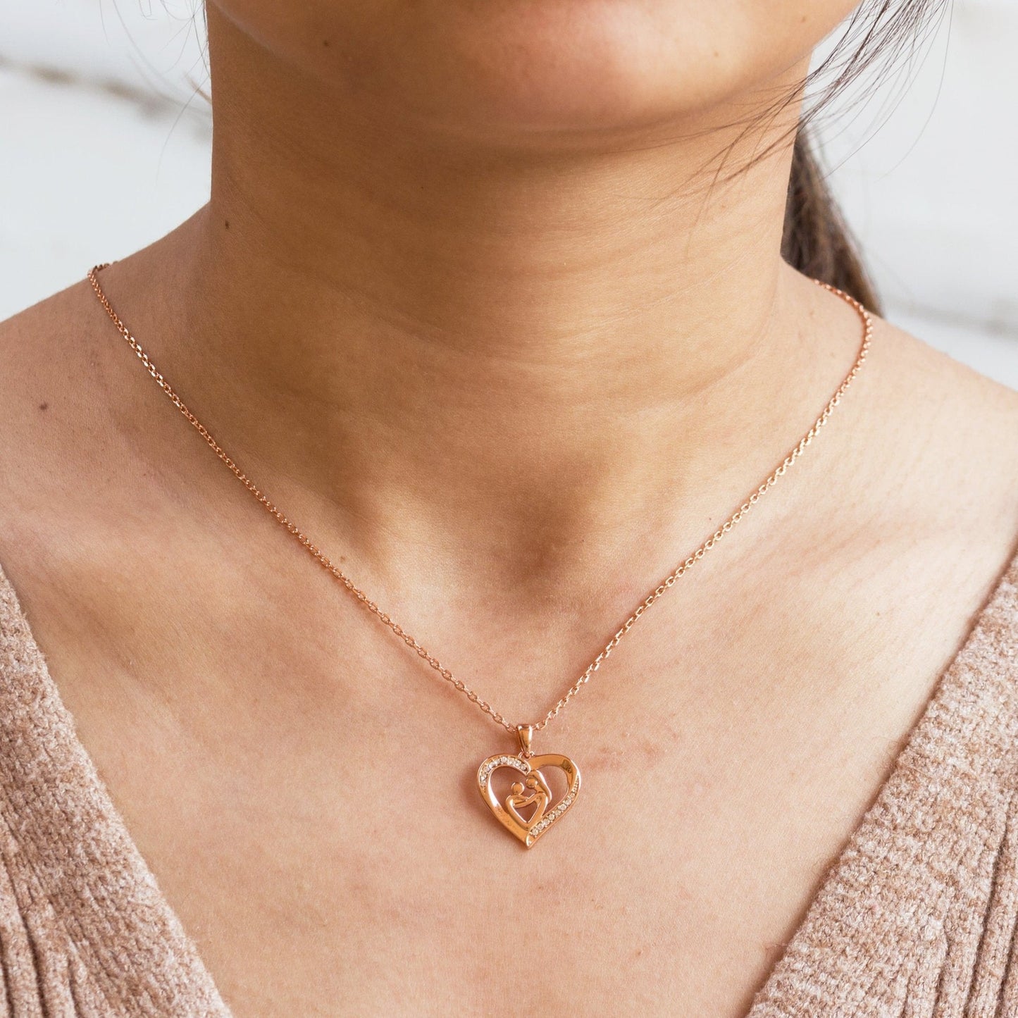 Rose Gold Plated Mother And Child Necklace Created with Zircondia® Crystals