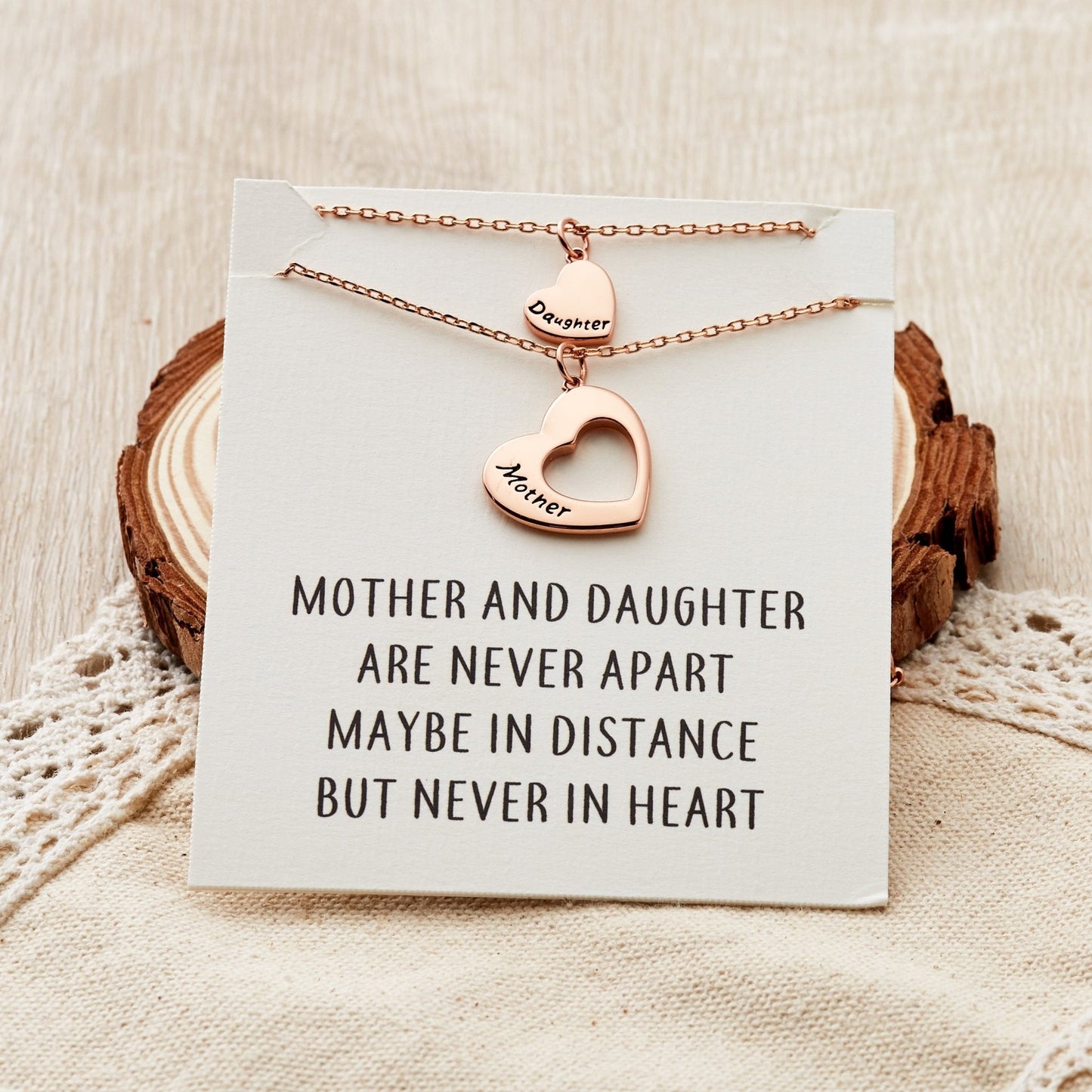 Rose Gold Plated Mother and Daughter Necklace Set with Quote Card