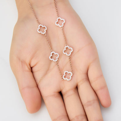 Rose Gold Plated Multi Clover Necklace Created with Zircondia® Crystals