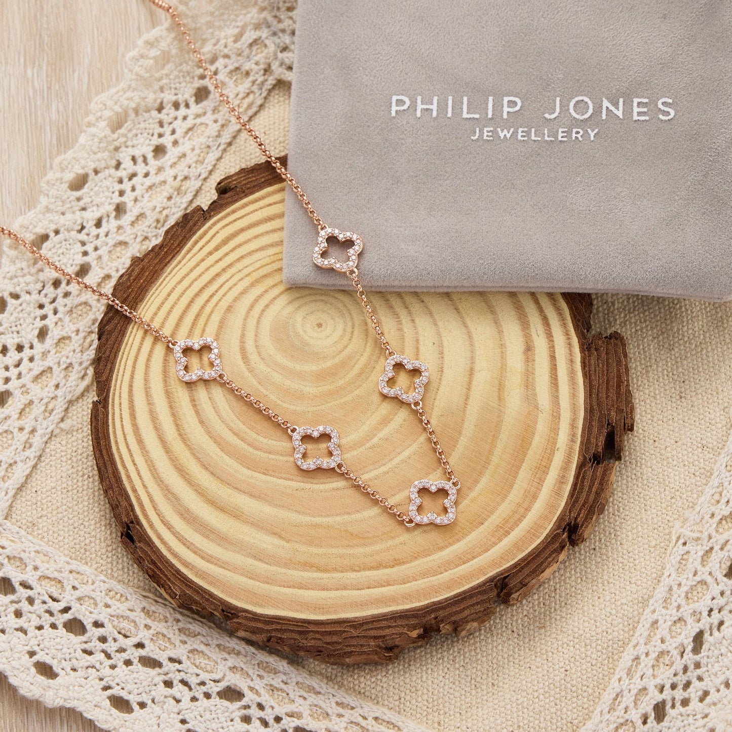 Rose Gold Plated Multi Clover Necklace Created with Zircondia® Crystals