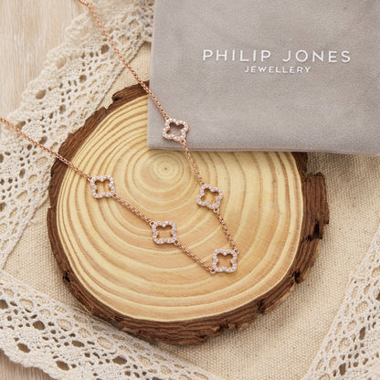 Rose Gold Plated Multi Clover Necklace Created with Zircondia® Crystals