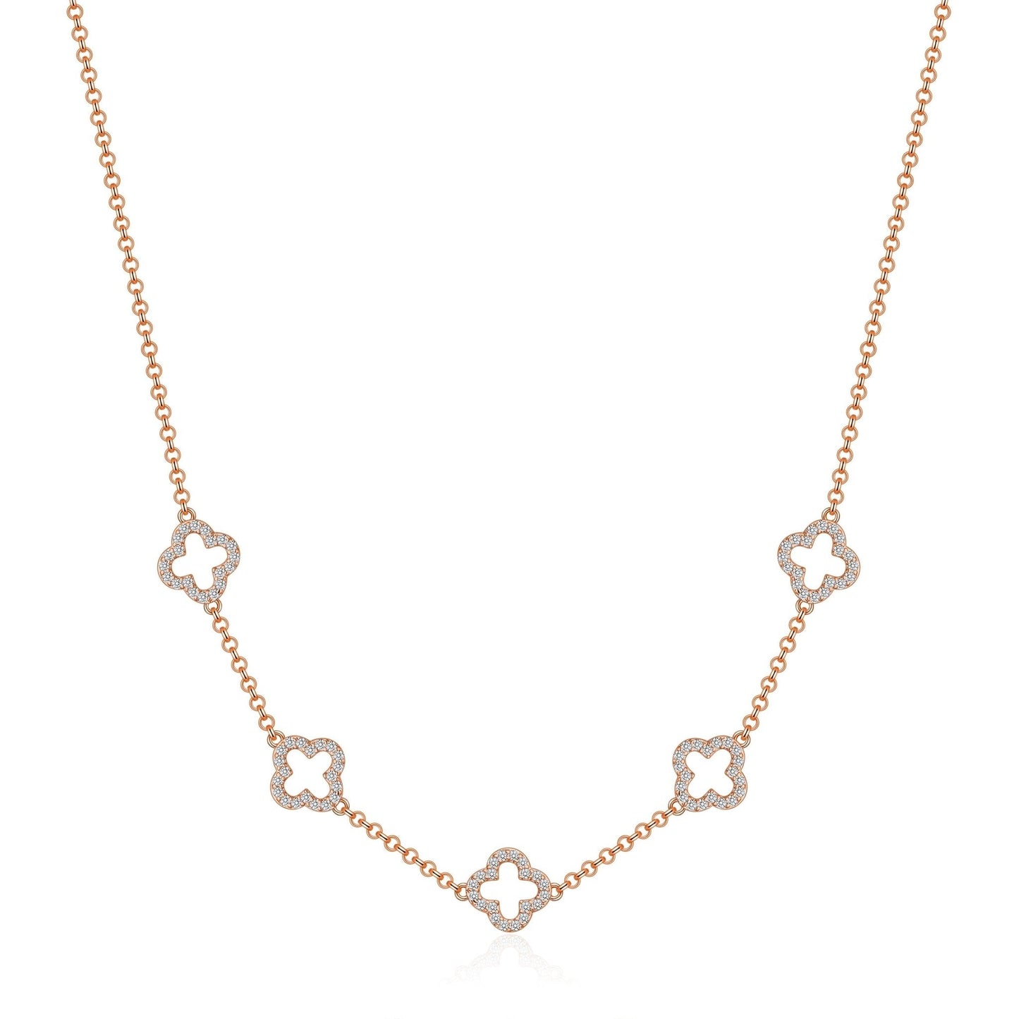 Rose Gold Plated Multi Clover Necklace Created with Zircondia® Crystals