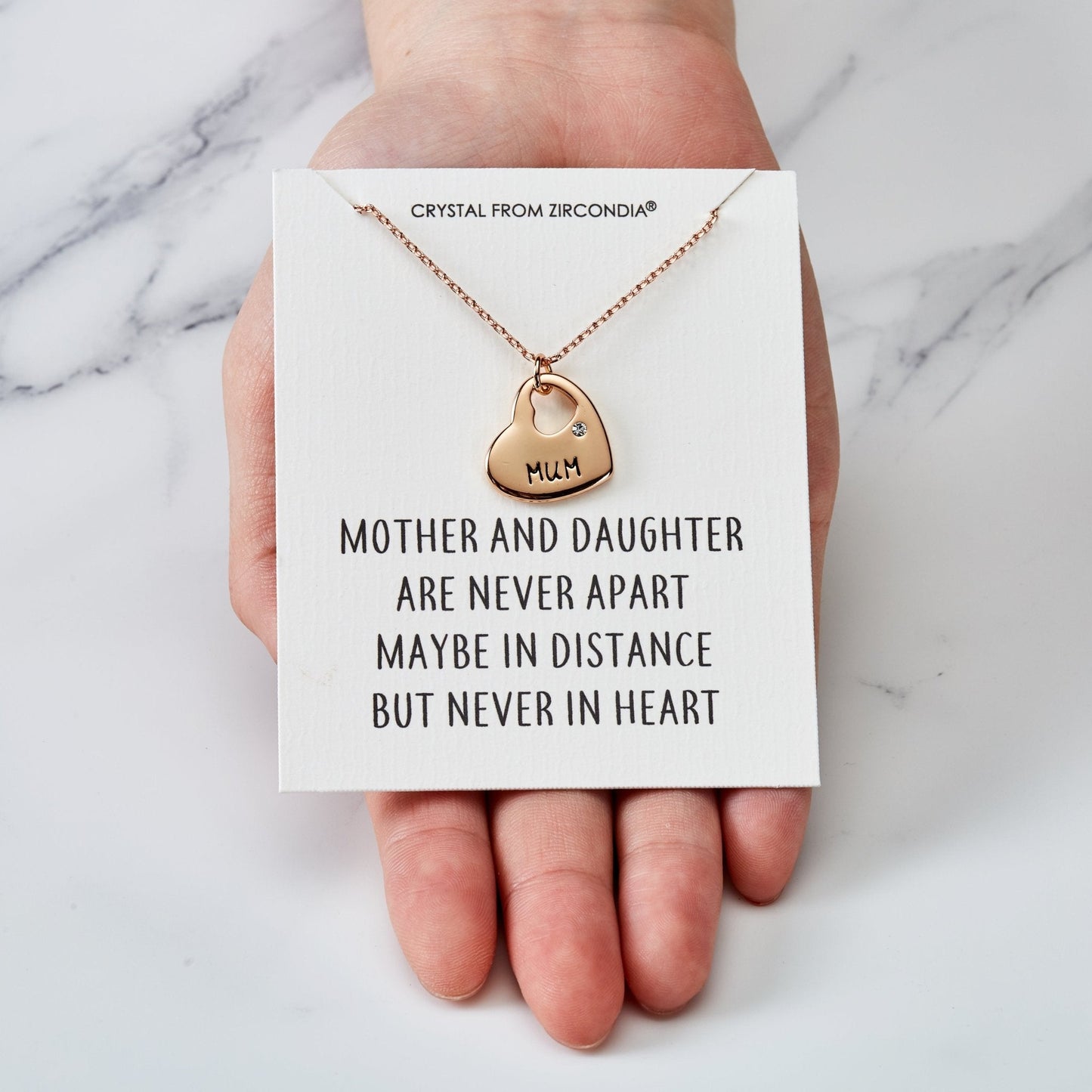 Rose Gold Plated Mum and Daughter Quote Heart Necklace Created with Zircondia® Crystals