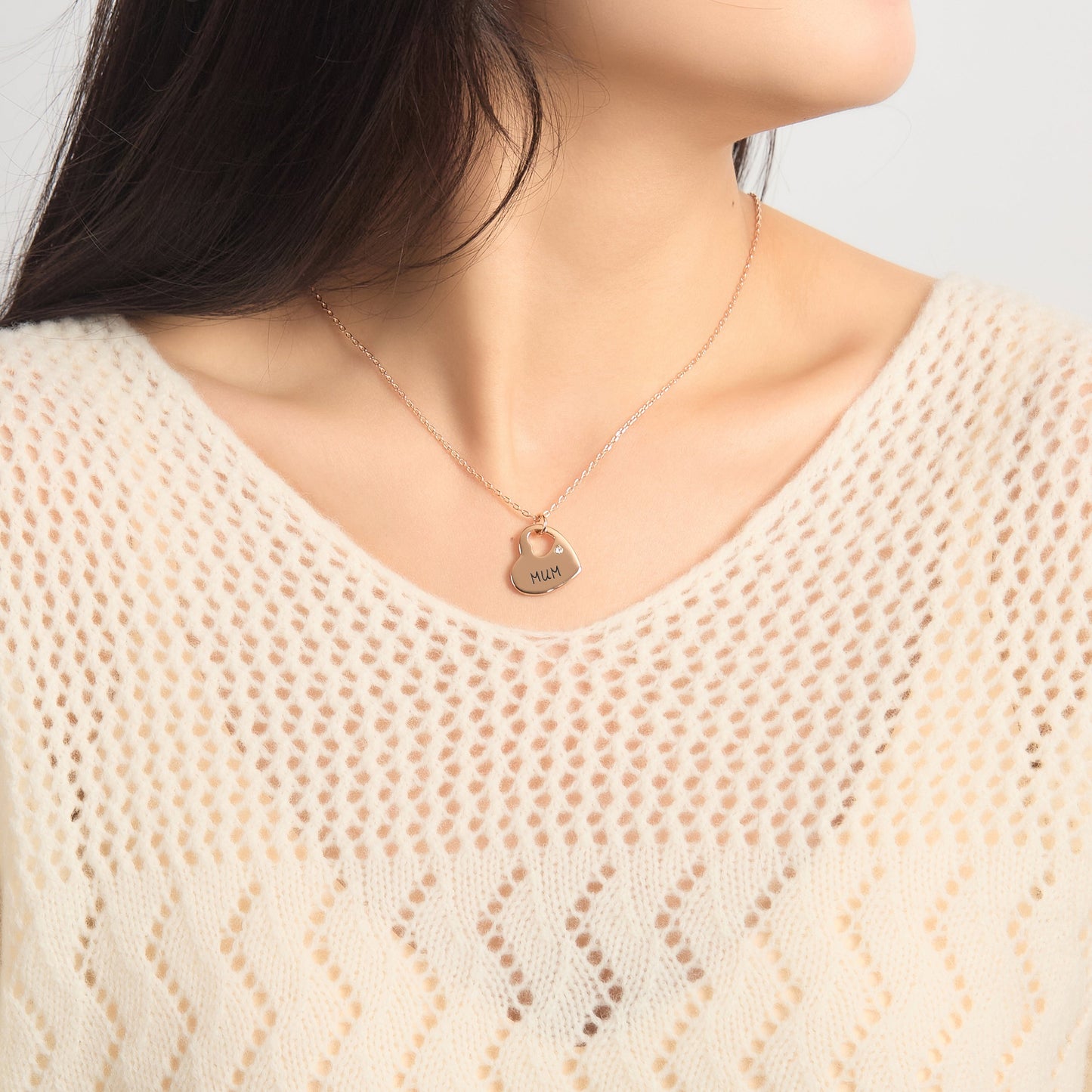 Rose Gold Plated Mum and Daughter Quote Heart Necklace Created with Zircondia® Crystals