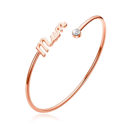 Rose Gold Plated Mum Cuff Bangle Created with Zircondia® Crystals