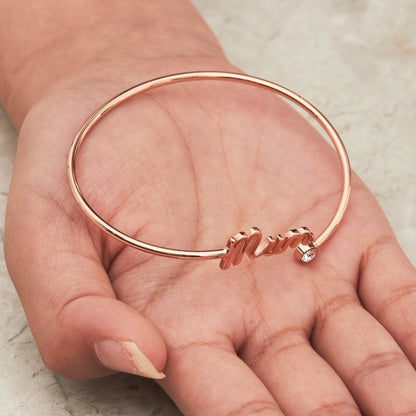 Rose Gold Plated Mum Cuff Bangle Created with Zircondia® Crystals