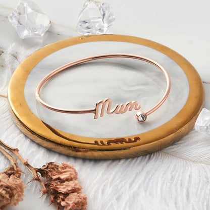 Rose Gold Plated Mum Cuff Bangle Created with Zircondia® Crystals