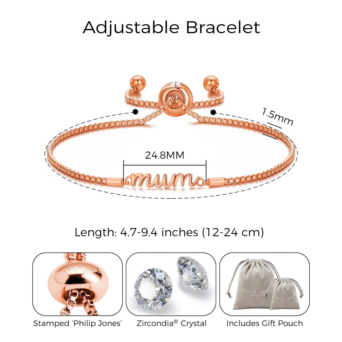 Rose Gold Plated Mum Quote Bracelet Created with Zircondia® Crystals