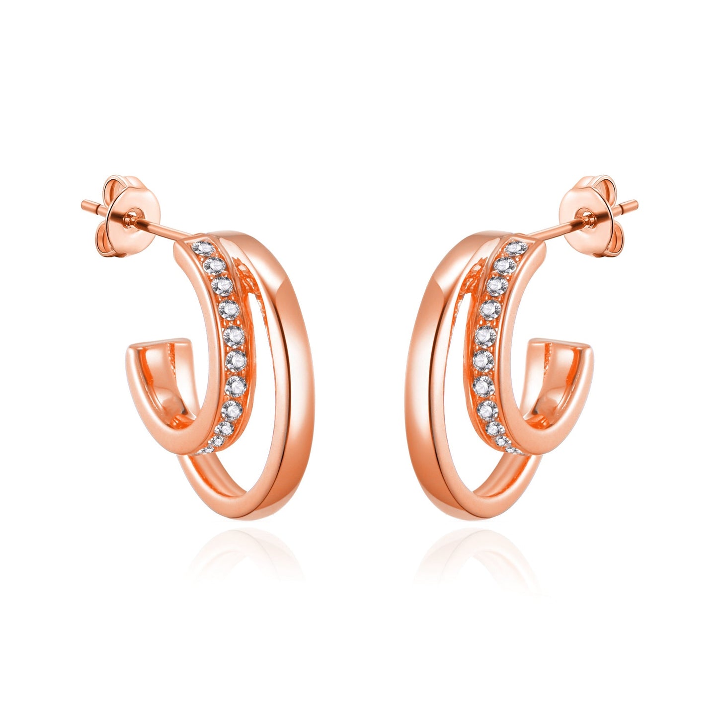 Rose Gold Plated Open Double Hoop Earrings Created With Zircondia® Crystals
