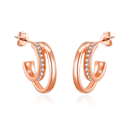 Rose Gold Plated Open Double Hoop Earrings Created With Zircondia® Crystals