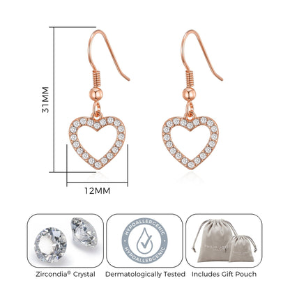 Rose Gold Plated Open Heart Drop Earrings Created with Zircondia® Crystals