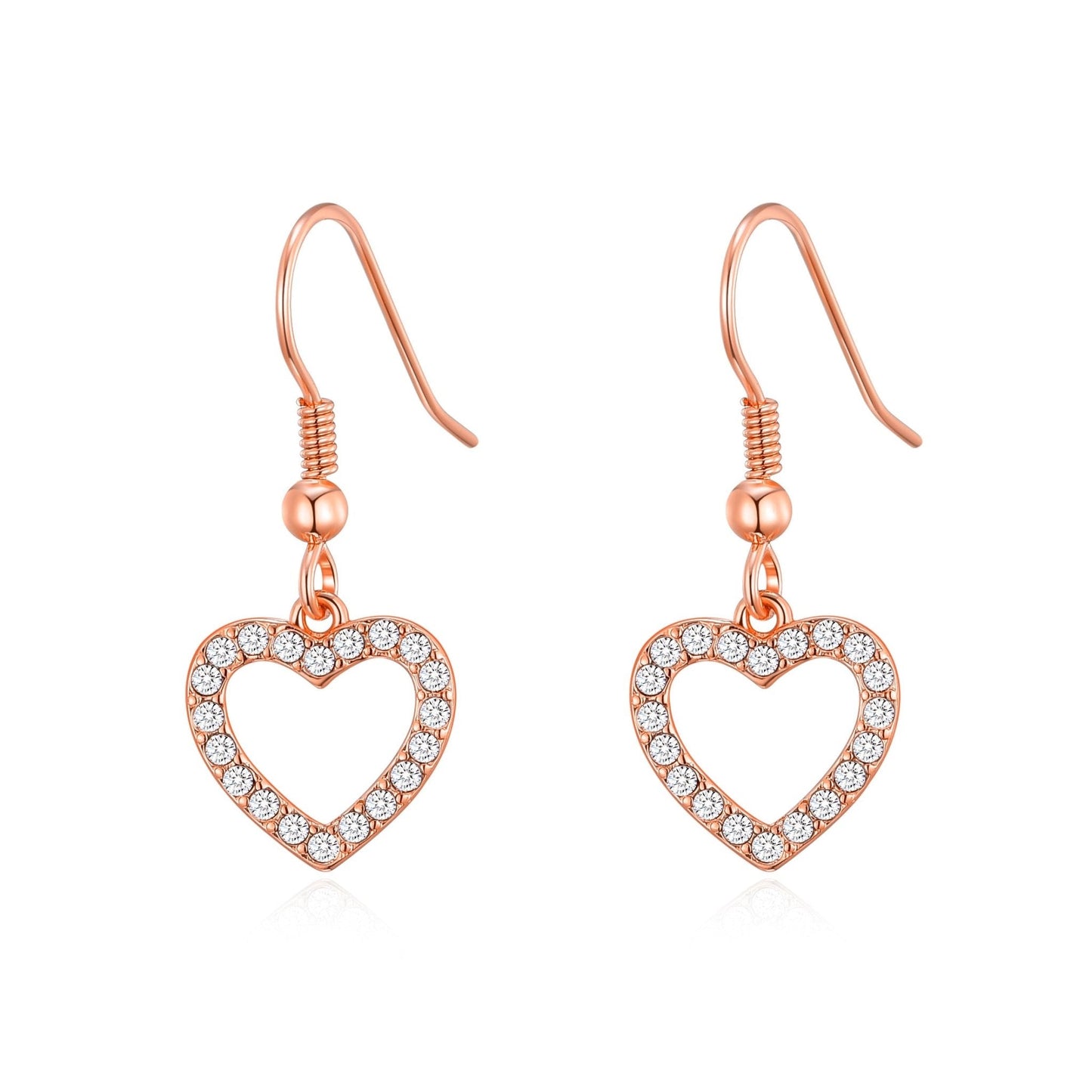 Rose Gold Plated Open Heart Drop Earrings Created with Zircondia® Crystals
