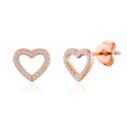 Rose Gold Plated Open Heart Earrings Created with Zircondia® Crystals