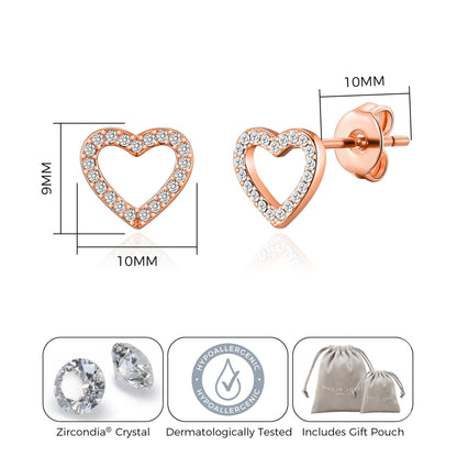 Rose Gold Plated Open Heart Earrings Created with Zircondia® Crystals