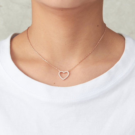 Rose Gold Plated Open Heart Necklace Created with Zircondia® Crystals