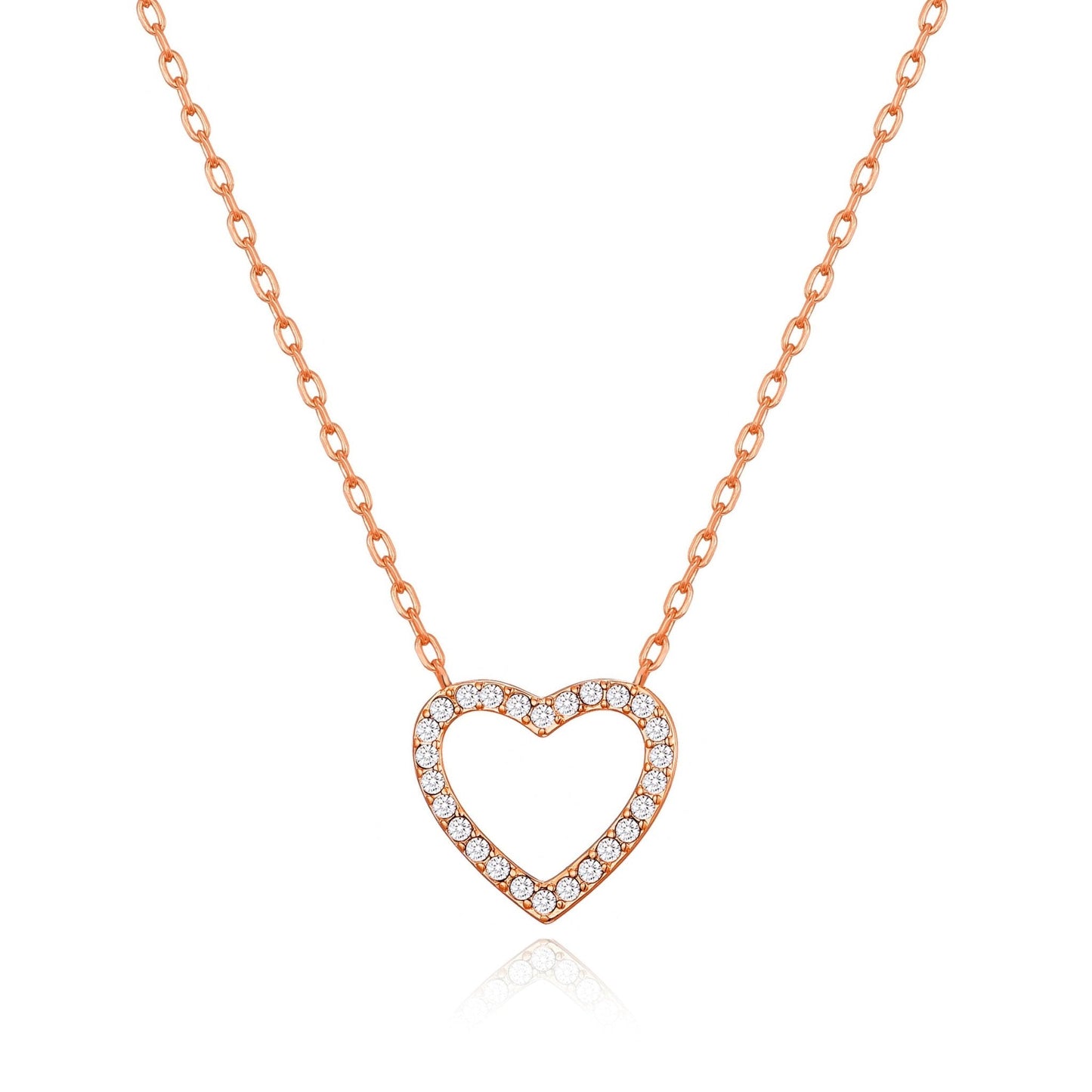 Rose Gold Plated Open Heart Necklace Created with Zircondia® Crystals