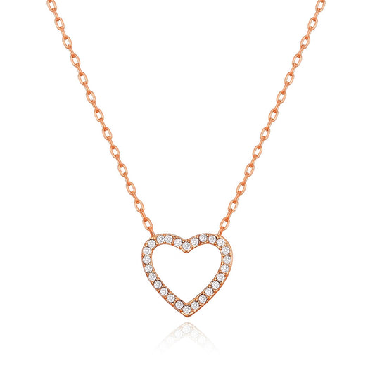 Rose Gold Plated Open Heart Necklace Created with Zircondia® Crystals