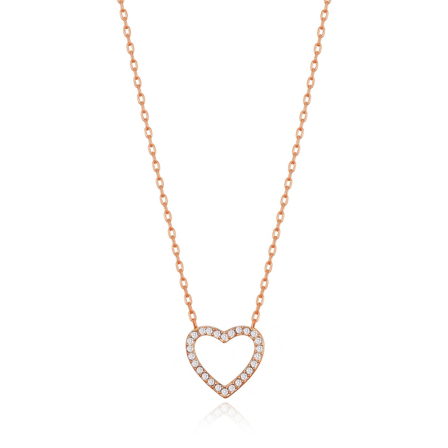 Rose Gold Plated Open Heart Necklace Created with Zircondia® Crystals