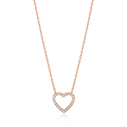 Rose Gold Plated Open Heart Necklace Created with Zircondia® Crystals