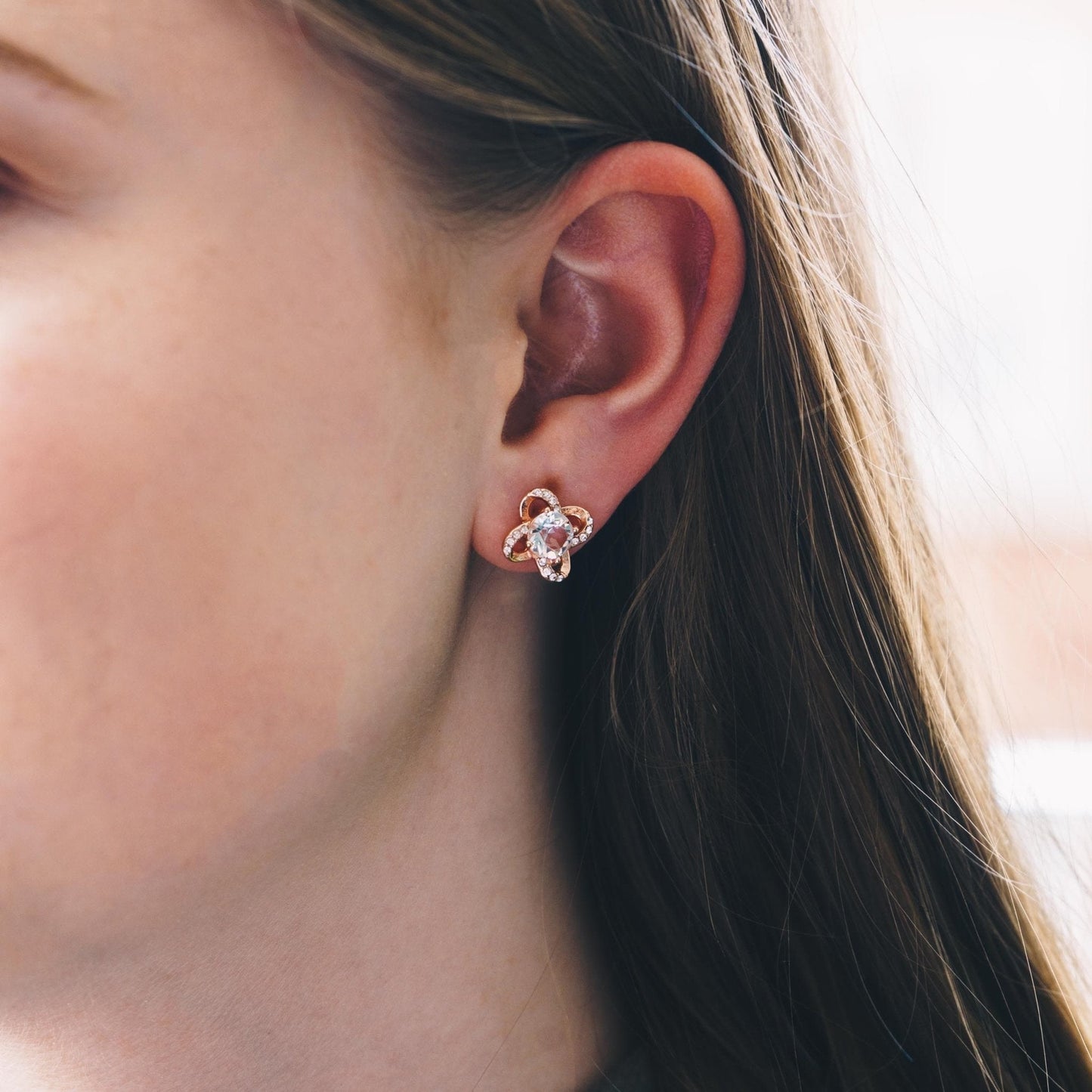 Rose Gold Plated Orbit Earrings Created with Zircondia® Crystals