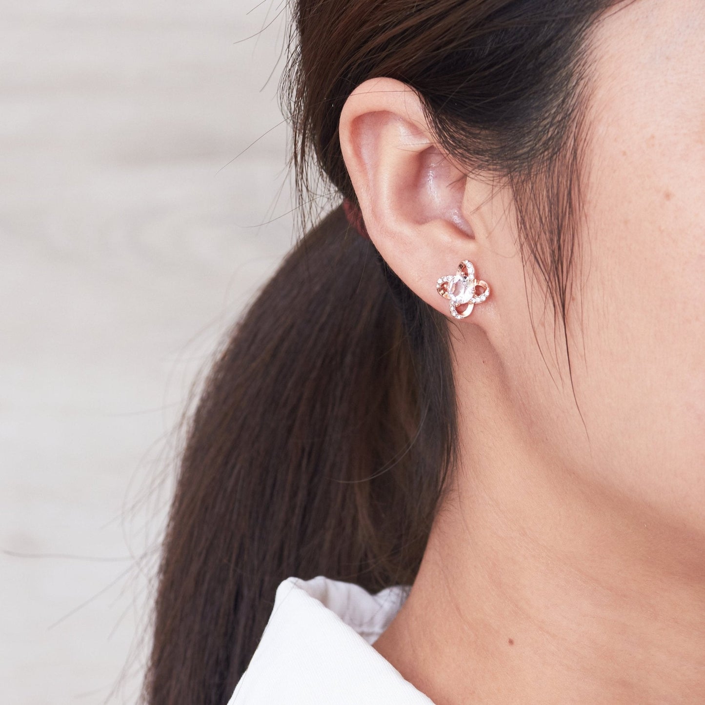 Rose Gold Plated Orbit Earrings Created with Zircondia® Crystals